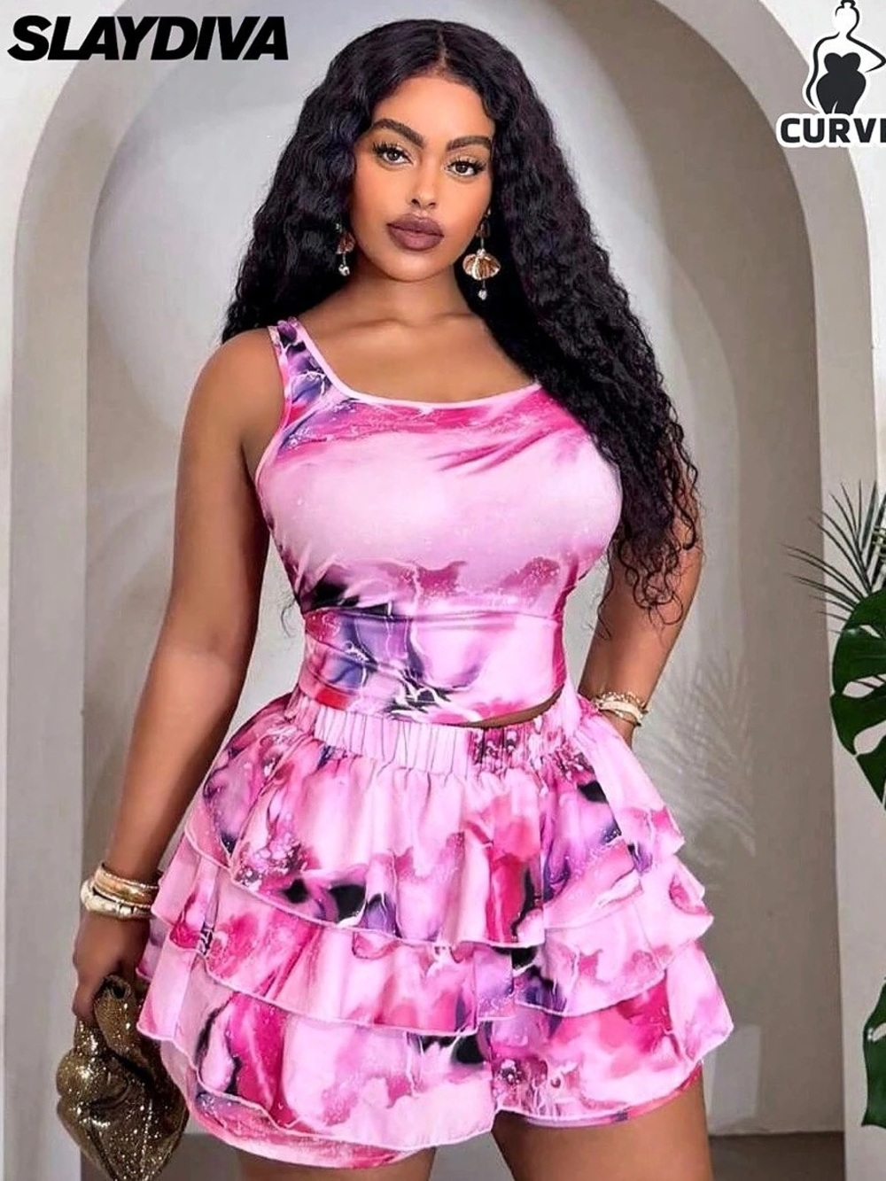 Slaydiva Mini Floral Dress in Pink & Purple Like New